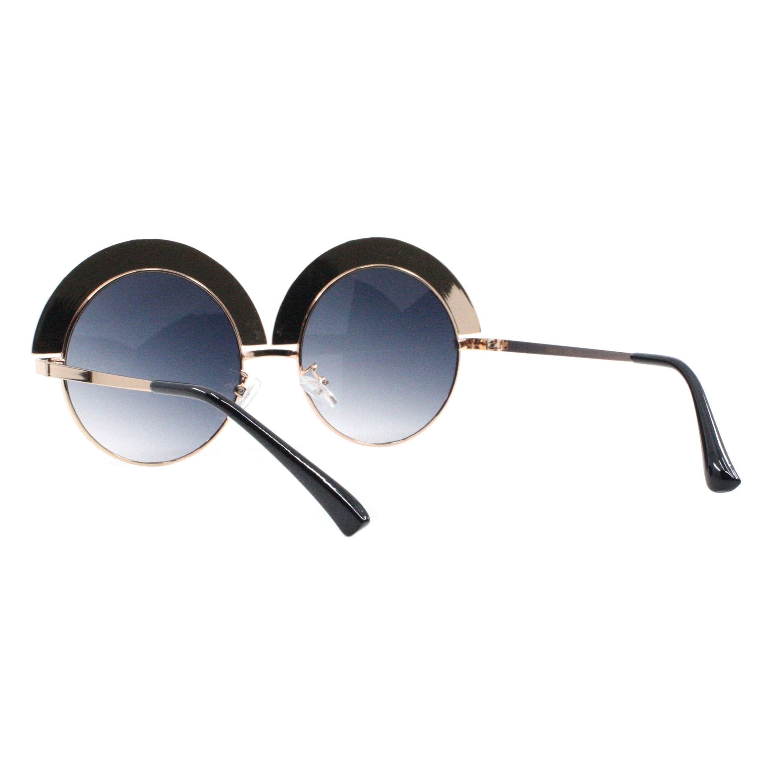 Rainbow Top Sunglasses Gold Round Circle Oversized Festival Shades UV 400 Smoke
