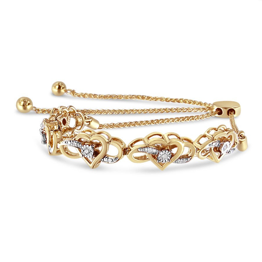 14K Yellow Gold Plated .925 Sterling Silver 1/10 Cttw Diamond Infinity Heart Shaped 4â€-10†Adjustable Bolo Bracelet (H-I Color, I2-I3 Clarity)