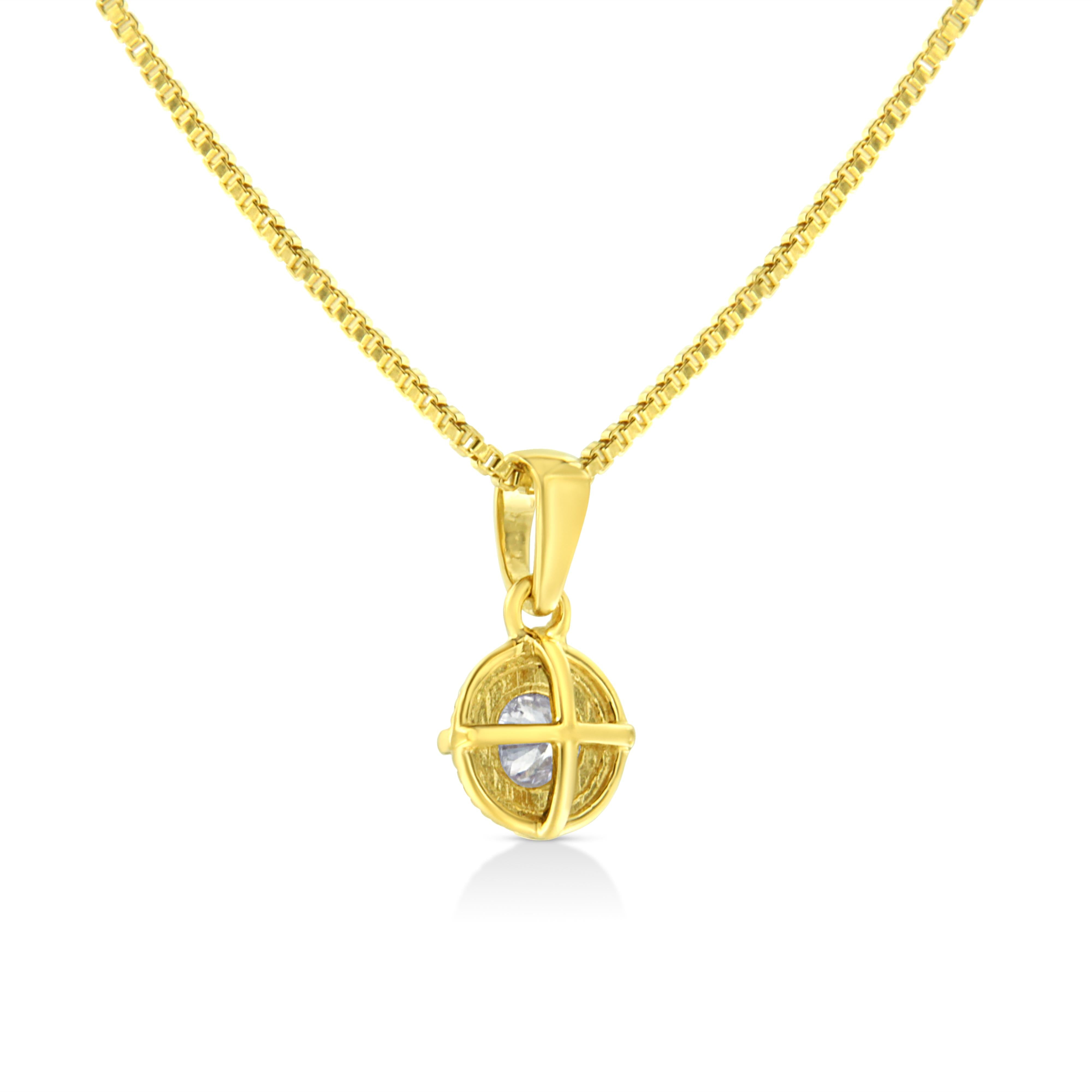 14K Yellow Gold Plated .925 Sterling Silver 1/2 Cttw Brilliant Round Cut Diamond Solitaire Milgrain 18" Pendant Necklace (K-L Color, I2-I3 Clarity)