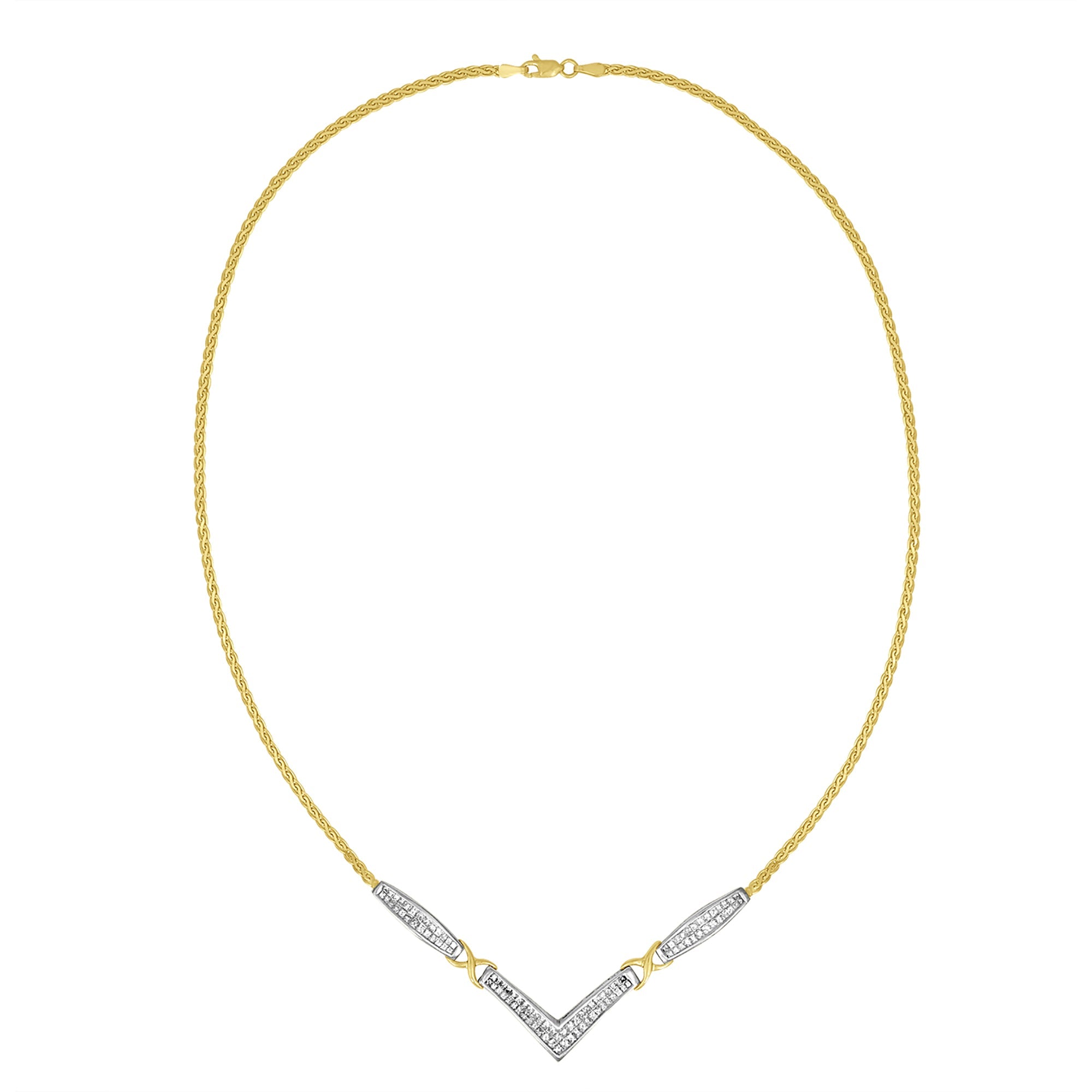 14K Yellow and White Gold 2.0 Cttw Princess Cut Diamond Flared and X-Station V Shaped 18†Franco Chain Statement Necklace (H-I Color, SI2-I1 Clarity)