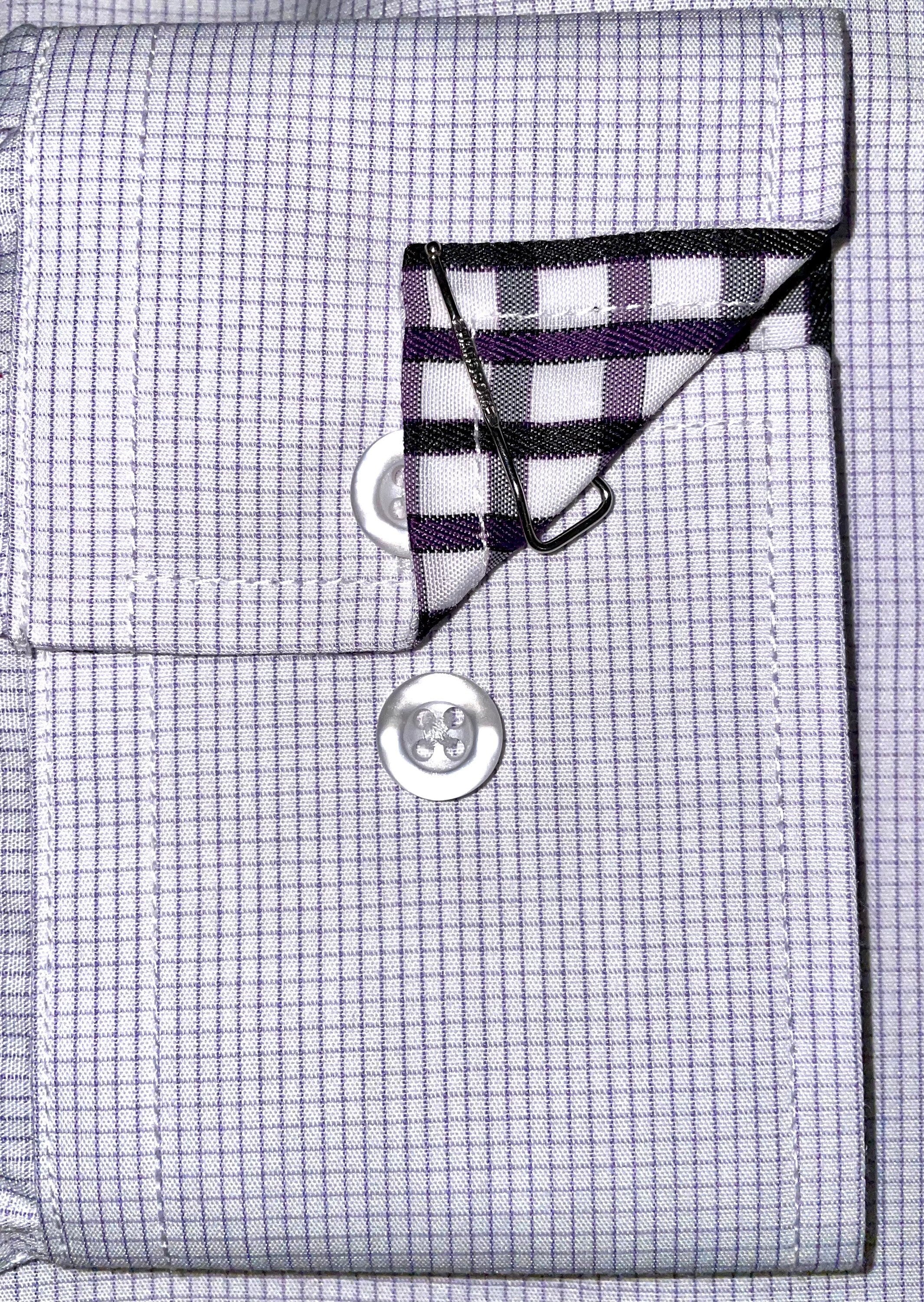 Men's Slim Fit Dress Shirt: Lavender Square Pattern, 100% Cotton