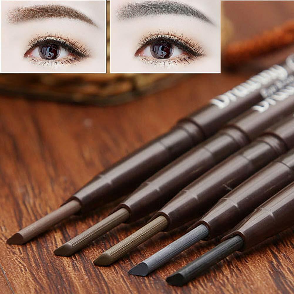 2-Pack Waterproof Retractable Eyebrow Pencil with Brush – Slant Tip Double-End, Black