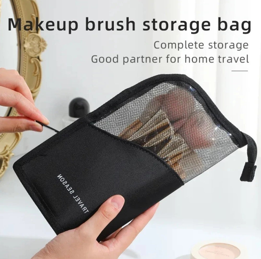 Travel Makeup Brush Holder – Clear Stand-Up Waterproof Cosmetic Organizer Pouch, Black