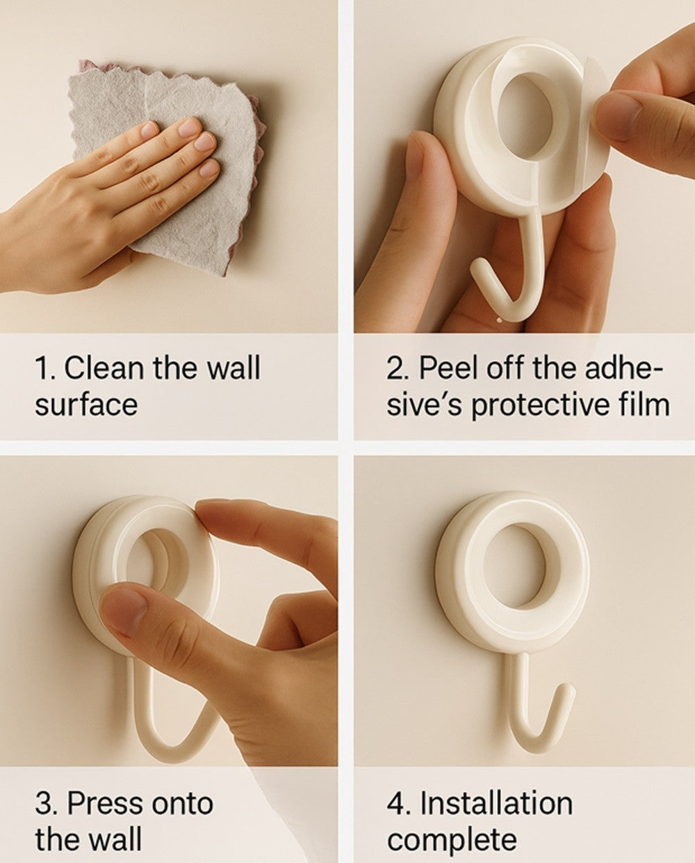 4-Pack Heavy-Duty Self-Adhesive Wall Hooks – Waterproof Towel & Coat Hangers