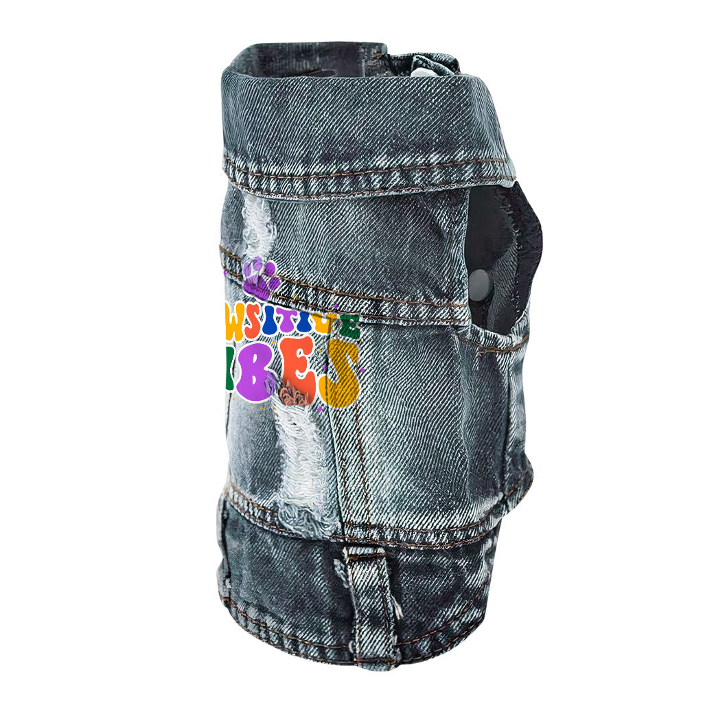 Pawsitive Vibes Dog Denim Vest - Colorful Text Dog Denim Jacket - Cool Dog Clothing