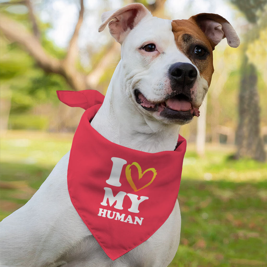 I Love My Human Pet Bandana - Text Design Dog Bandana - Heart Pet Scarf