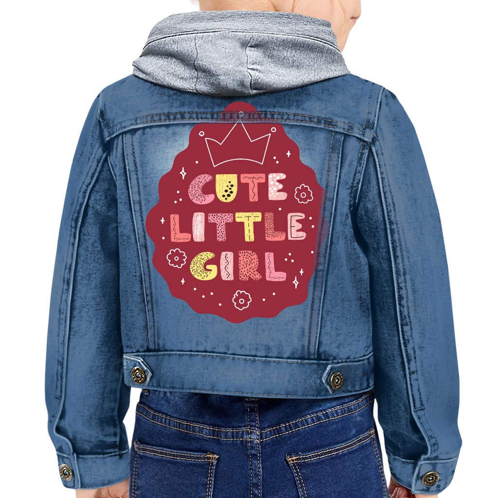 Cute Little Girl Toddler Hooded Denim Jacket - Kawaii Jean Jacket - Printed Denim Jacket for Kids