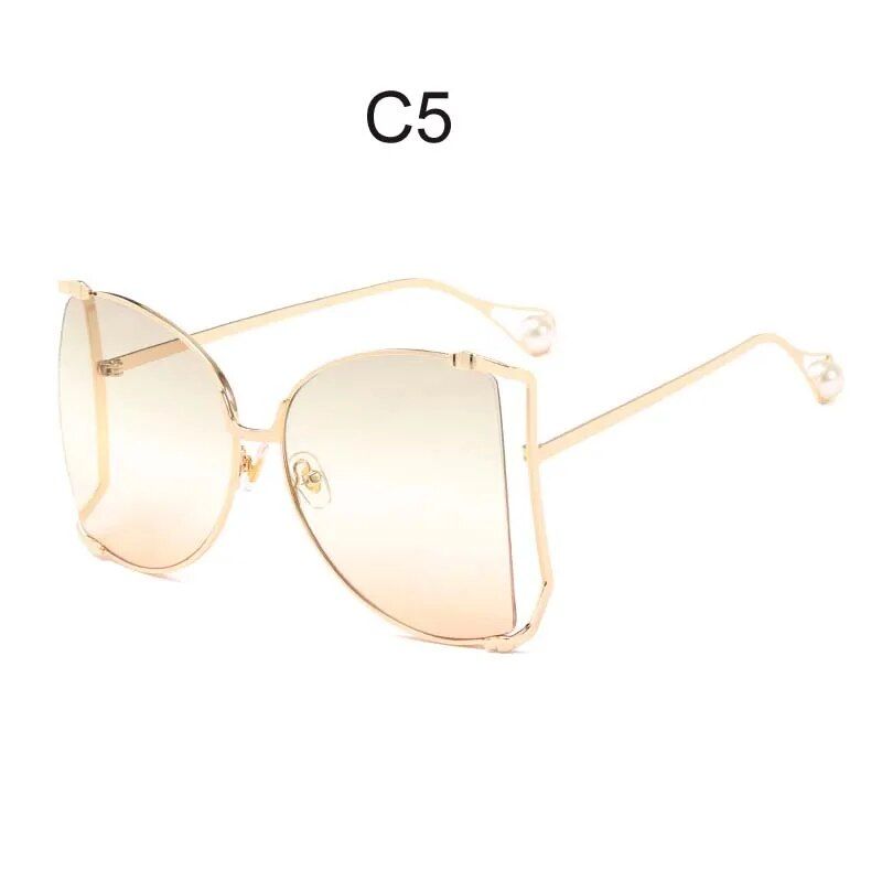 Oversized Square Sunglasses with Pearl Accents for Women - Chic Butterfly Cat Eye Shades