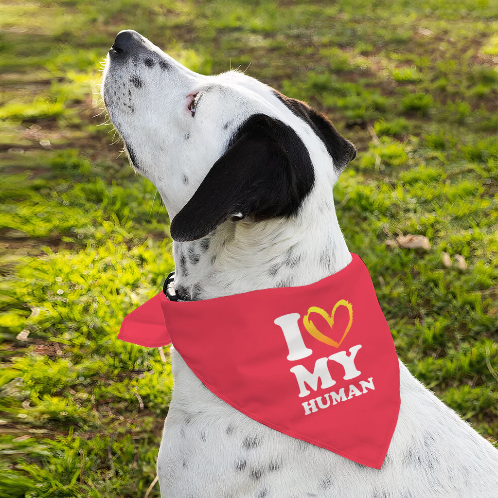 I Love My Human Pet Bandana - Text Design Dog Bandana - Heart Pet Scarf