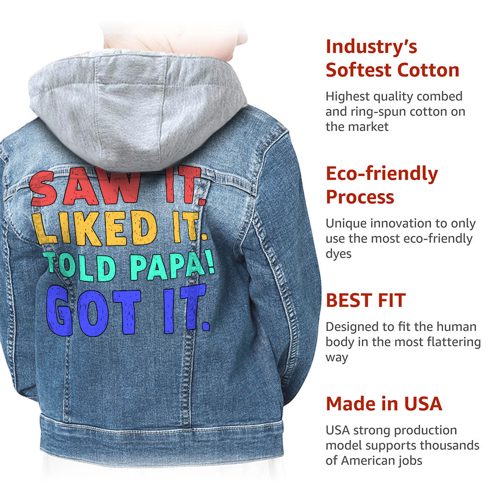 Saw It Liked It Hooded Denim Jacket for Kids - Colorful Jean Jacket - Best Design Denim Jacket for Kids