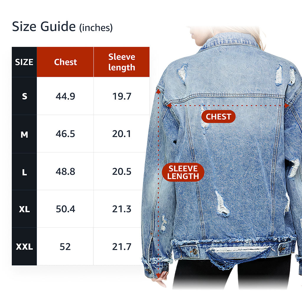 Status Happy Women's Oversized Denim Jacket - Cute Ladies Denim Jacket - Printed Denim Jacket