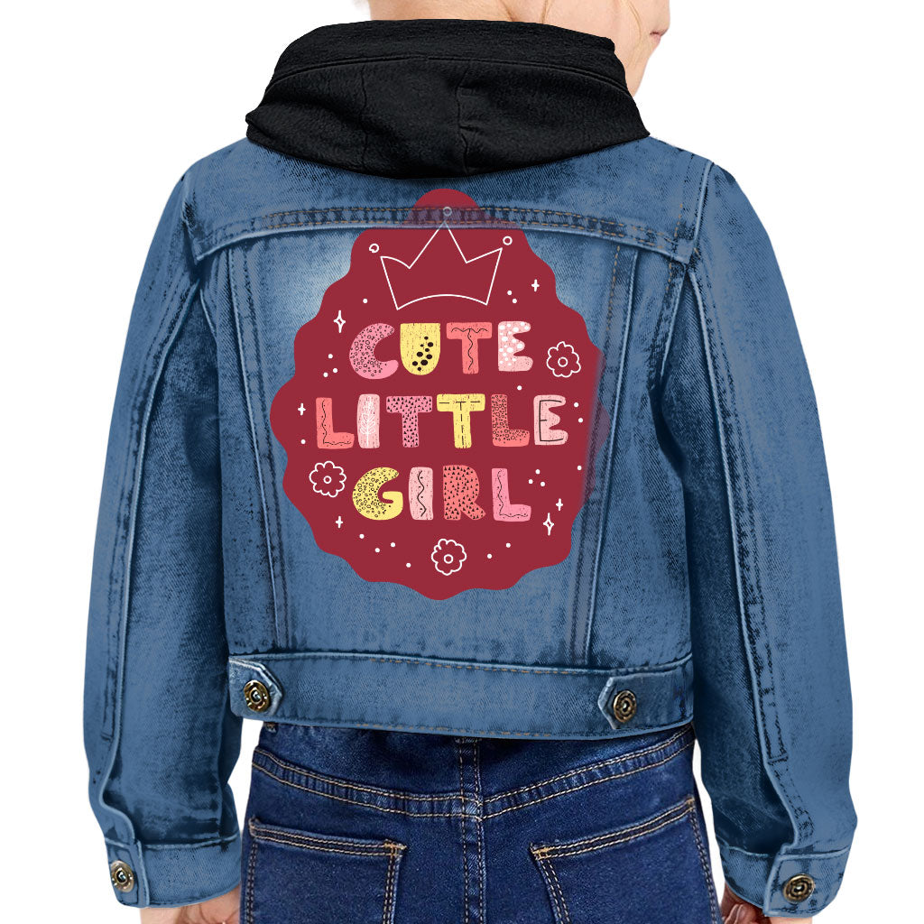 Cute Little Girl Toddler Hooded Denim Jacket - Kawaii Jean Jacket - Printed Denim Jacket for Kids