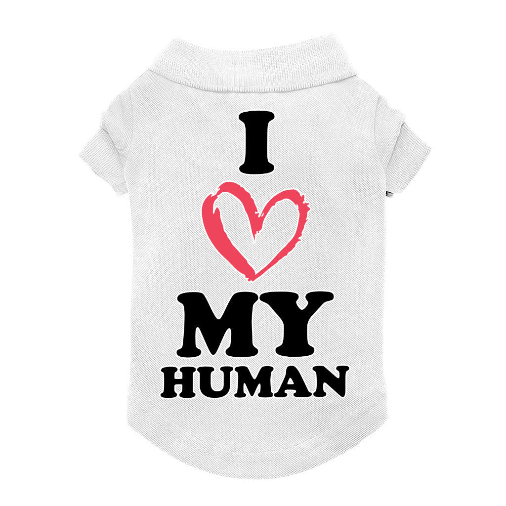 I Love My Human Dog Polo Shirt - Text Design Dog T-Shirt - Heart Dog Clothing
