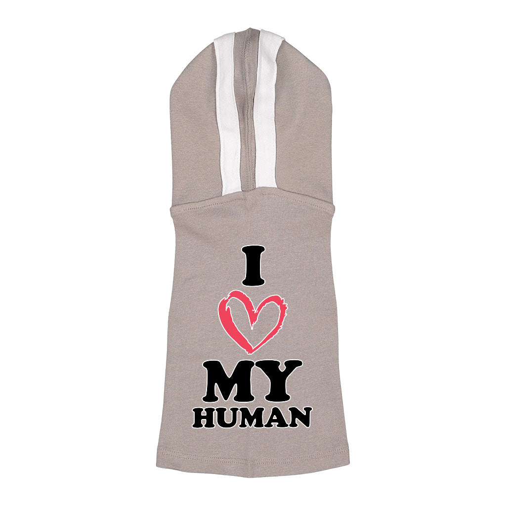 I Love My Human Dog Shirt with Hoodie - Text Design Dog Hoodie - Heart Dog Clothing