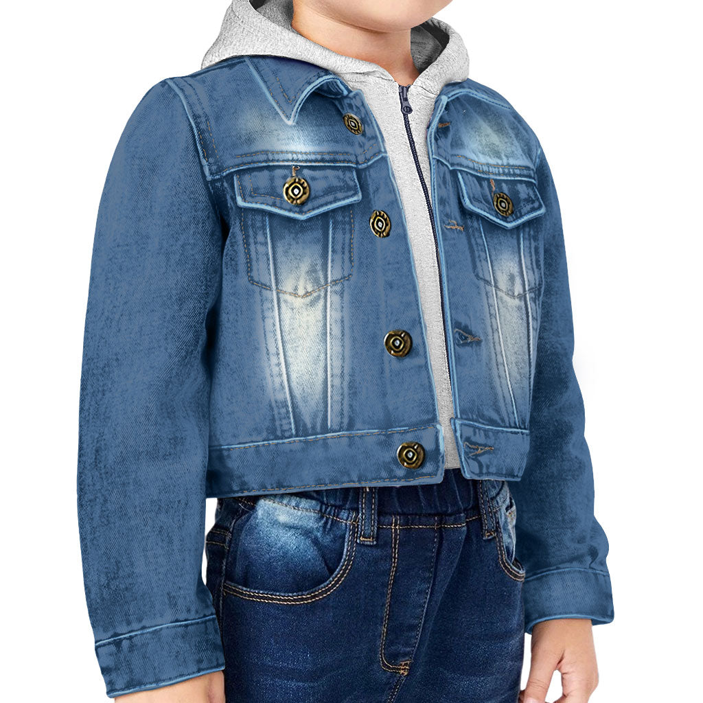Sorry I Have Plans With Mom Toddler Hooded Denim Jacket - Cute Jean Jacket - Themed Denim Jacket for Kids