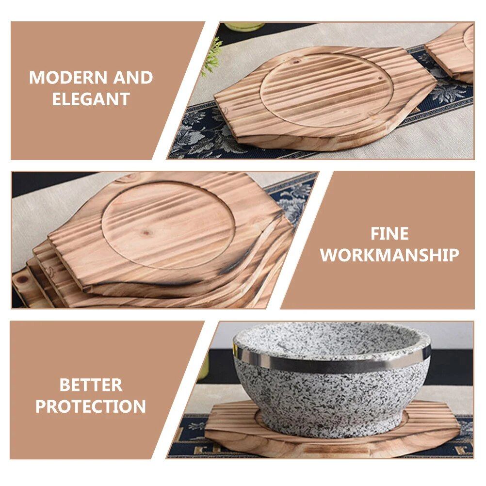 Korean Dolsot Stone Bowl Bamboo Trivet - Heat Resistant Wood Base for Hot Dishes