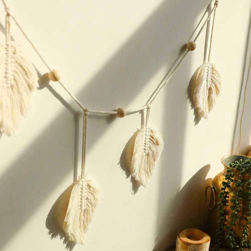 Bohemian Leaf Macrame Wall Hanging: Large Cotton Tapestry with Tassels for Home Decor