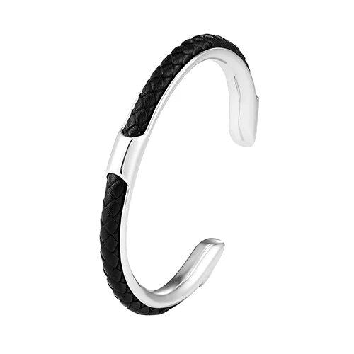 Trendy Stainless Steel Leather Cuff Bracelet for Men