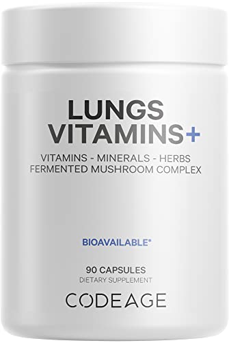 Codeage Lungs Vitamins, A, C, D, E, B6, Milk Thistle Lung Supplement, Zinc & Magnesium, Cordyceps, Reishi, Ginger, Peppermint Leaf Organic Herbs Cleanse, Breathing, Respiration - Non-GMO - 90 Capsules