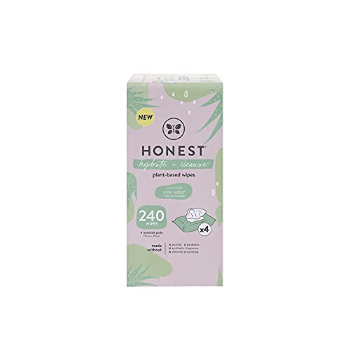 The Honest Company Hydrate + Cleanse Benefit Wipes | Cleansing Multi-Tasking Wipes | 100% Plant-Based, Hypoallergenic | Aloe + Cucumber, 240 Count