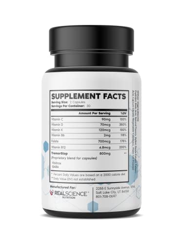 Real Science Nutrition Tremor Miracle Capsules - Essential Tremor Herbal Capsule Supplement for Hands, Legs, Feet, Head Tremors