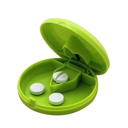Pill Cutter, Pill Splitter Pill Cutter for Small or Large Pills, Vitamins, Tablets, Stainless Steel Blade, Includes Storage Container (Green)