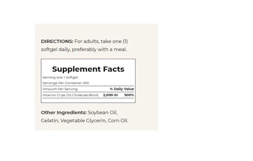Nature's Bounty Vitamin D, Immune Support, Vitamin Supplement, 2000 IU, 50 mcg, Softgels, 350 Ct