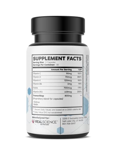 Real Science Nutrition Tremor Miracle Capsules - Essential Tremor Herbal Capsule Supplement for Hands, Legs, Feet, Head Tremors