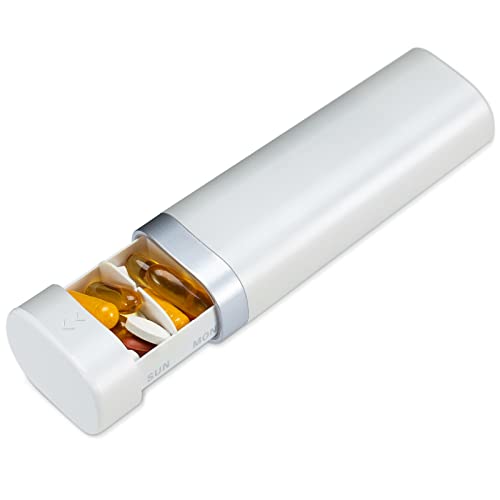 Pill Organizer 7 Day, Betife Daily Pill Box, Weekly Travel Pill Case, Cute Pill Holder to Hold Vitamins, Medicines, Pills, Supplements (Pearl White)