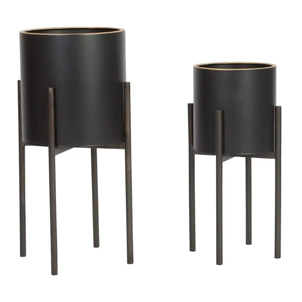 Modern Black Metal Planters (Set of 2)
