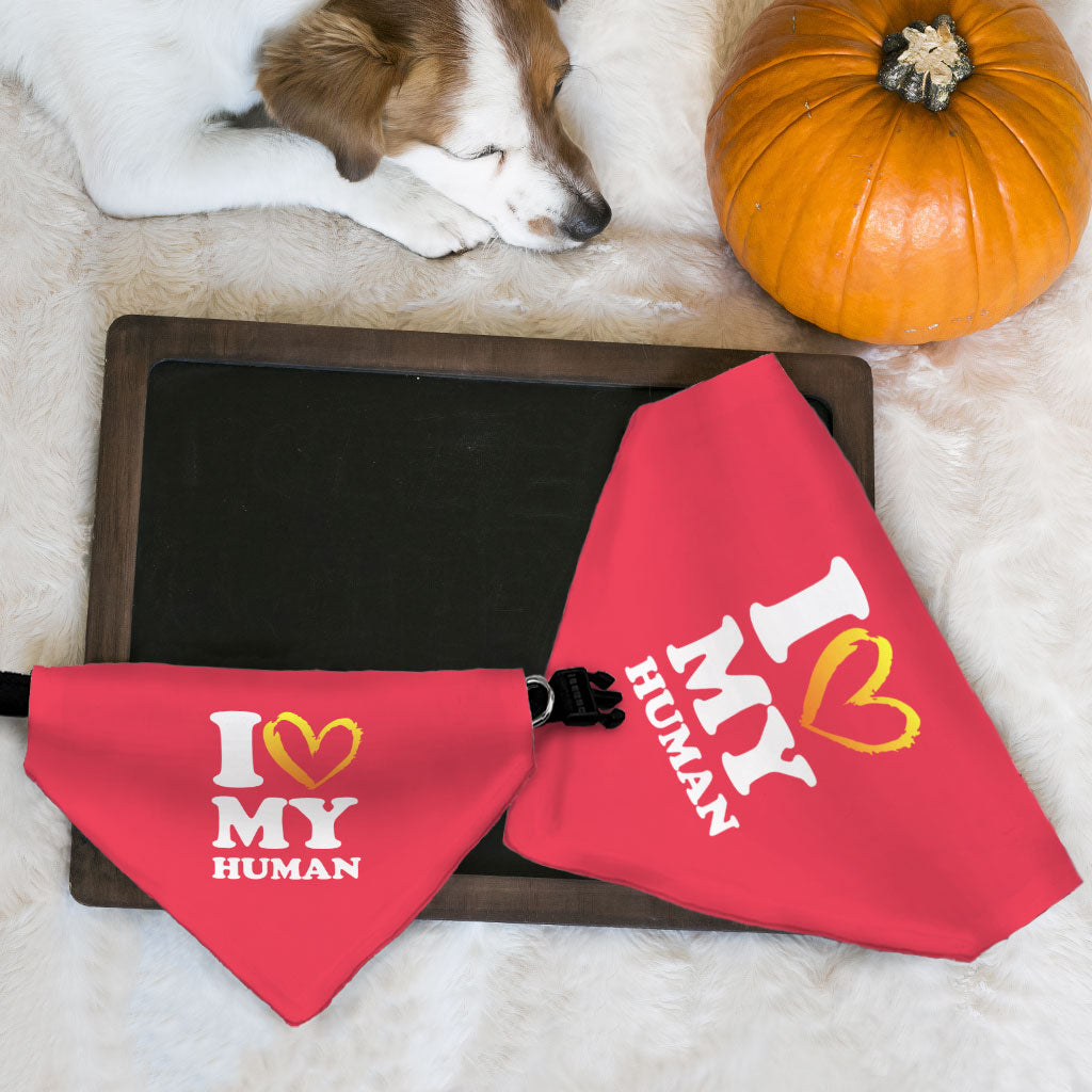 I Love My Human Pet Bandana Collar - Text Design Scarf Collar - Heart Dog Bandana