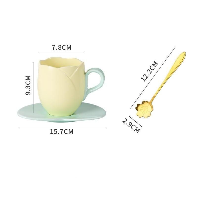Charming 300ML Ceramic Flower Mug with Spoon - Ideal for Couples & Home Decor