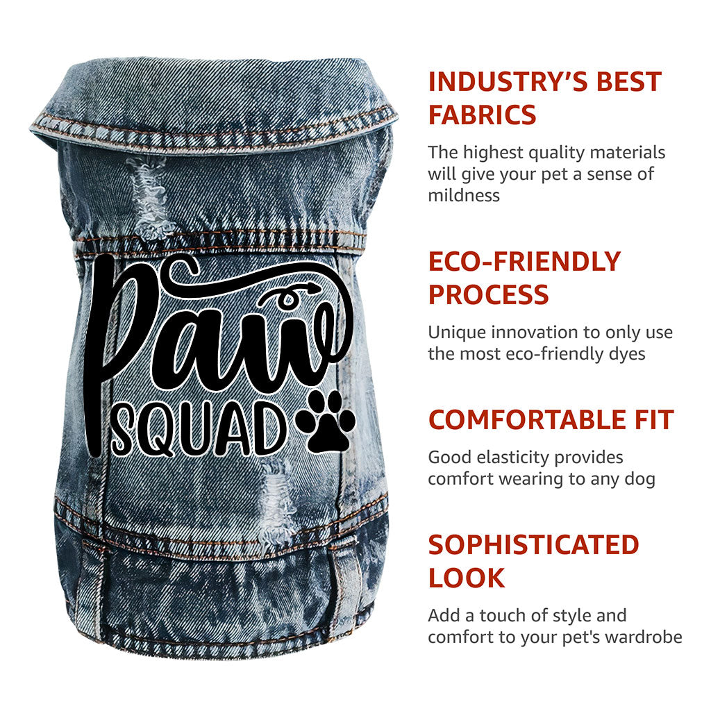 Paw Squad Dog Denim Vest - Graphic Dog Denim Jacket - Unique Dog Clothing