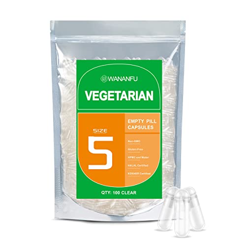 WANANFU Size 5 Empty Capsules Vegetarian (100 Count), Clear Fillable Veggie Pill Capsules Size 5 for Making Your Own Supplements