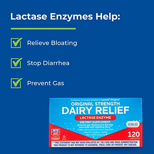 Rite Aid Fast Acting Dairy Relief Lactase Enzyme – 120 Caplets | Lactase Enzyme Supplement | Lactose Intolerance Pills | Dairy Relief Pills | Digestive Enzyme Supplements | Digestive Enzymes