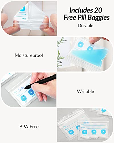 ZIKEE Slim Folding Pill Organizer Bag with 20 Writable BPA-Free Pill Pouches, Travel 22 Slot Pill Box Bag with a Zipper Design for Safely Storing Vitamins, Medications, Prescriptions, Fish Oil