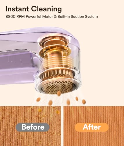 Rechargeable Fabric Shaver, Lint Shaver,Lint Remover for Clothes & Furniture, Sweater Shaver with 6-Leaf Blades and Safety Lock,Couch Pilling Remover Depiller for Removing Fuzz, Lint, Pills, Bobbles, Purple