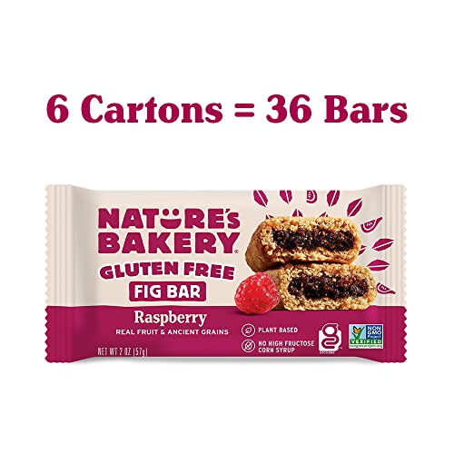 Nature’s Bakery Gluten Free Fig Bars, Raspberry, Real Fruit, Vegan, Non-GMO, Snack bar, 6 boxes with 6 twin packs (36 twin packs)