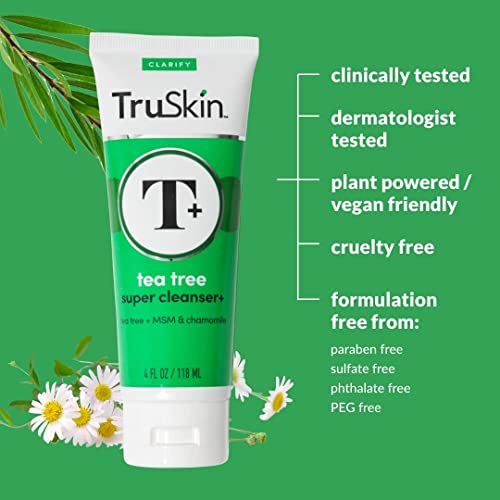 TruSkin Tea Tree Super Facial Cleanser - Acne Treatment with MSM, Chamomile and Vitamin E, 4 fl oz
