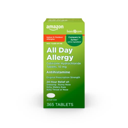 Amazon Basic Care All Day Allergy, Cetirizine Hydrochloride Tablets, Antihistamine, 10 mg, 365 Count