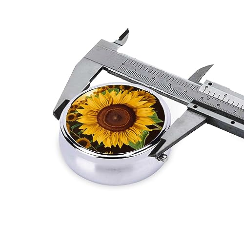 Beautiful Sunflower Print Round Pill Box 3 Compartment Medicine Pill Case Portable Pill Container for Daily Medicine Supplement Vitamin