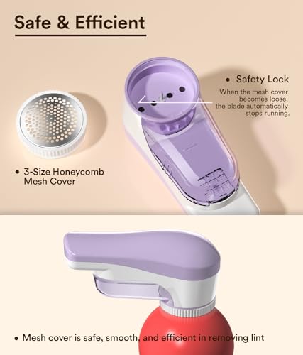 Rechargeable Fabric Shaver, Lint Shaver,Lint Remover for Clothes & Furniture, Sweater Shaver with 6-Leaf Blades and Safety Lock,Couch Pilling Remover Depiller for Removing Fuzz, Lint, Pills, Bobbles, Purple