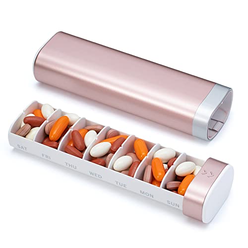 Travel Weekly Pill Organizer, Colorwing Stylish Pretty Pill Box 7 Day, Cute Daily Pill Case Holder to Medication, Supplements, Small Medicine Box Prefect as a Gift, for Office, Trip, Gym (Pink)
