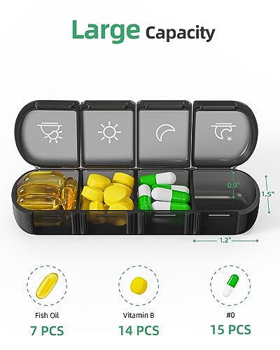 Weekly Pill Organizer 4 Times a Day with a Business Stylish Bag, PULIV Portable Pill Box 7 Day with 28 Compartments for Men, Removable Pill Sorters to Store Vitamin, Medication, Fish Oil, Supplements