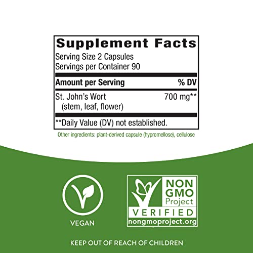 Nature's Way Premium St. John’s Wort Herb, Promotes A Positive Outlook*, 700 mg per serving, 180 Vegan Capsules