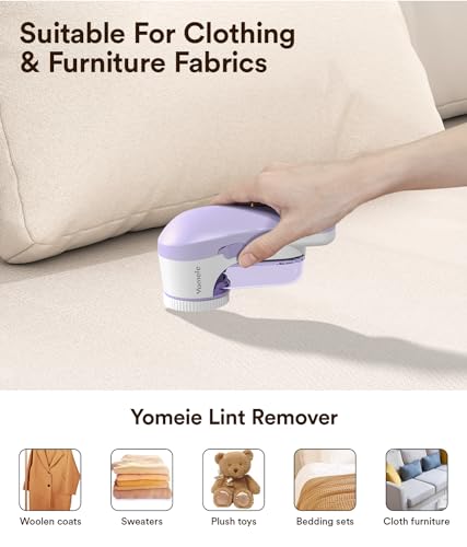 Rechargeable Fabric Shaver, Lint Shaver,Lint Remover for Clothes & Furniture, Sweater Shaver with 6-Leaf Blades and Safety Lock,Couch Pilling Remover Depiller for Removing Fuzz, Lint, Pills, Bobbles, Purple