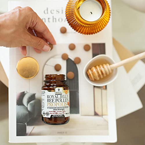 BEE & YOU Royal Jelly Bee Pollen Propolis Dietary Supplement, Carob, Count of 60 Tablets
