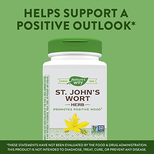 Nature's Way Premium St. John’s Wort Herb, Promotes A Positive Outlook*, 700 mg per serving, 180 Vegan Capsules