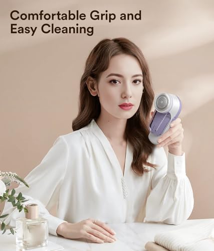 Rechargeable Fabric Shaver, Lint Shaver,Lint Remover for Clothes & Furniture, Sweater Shaver with 6-Leaf Blades and Safety Lock,Couch Pilling Remover Depiller for Removing Fuzz, Lint, Pills, Bobbles, Purple