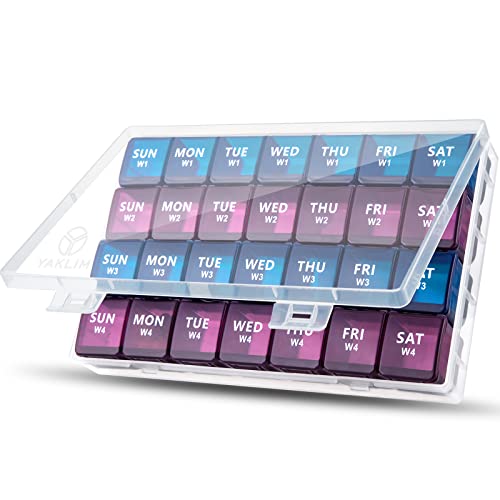 XL Monthly Pill Organizer 1 Time a Day , 4 Week Pill Case Compartments, Yaklim Weekly Vitamin Organizer Extra Large, Medicine Container for Daily Pill Keeper